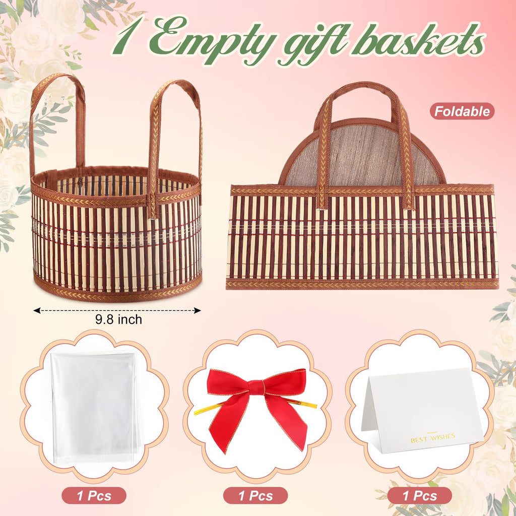1 Set Empty Gift Baskets to Fill for Raffle, Bamboo, Brown