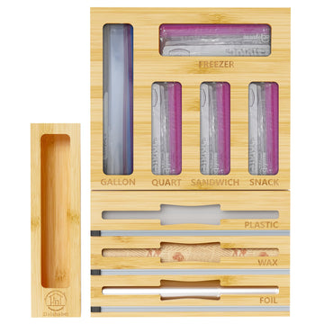 9-in-1 Bamboo Kitchen Drawer Organizer for Storage Bags and Wrap