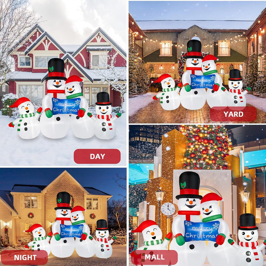 8FT Long Christmas Inflatables Snowman Outdoor Decorations, Christmas Blow Up Snowman Family Inflatable Christmas