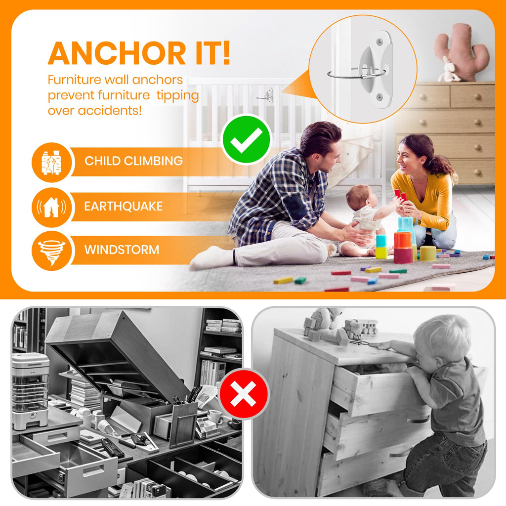Furniture Anchors for Baby Proofing (10 Pack) Anti Tip Furniture Anchors Securing 400lbs,Wall Anchor Earthquake