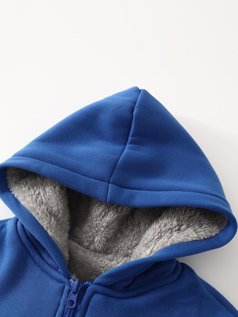 Kids Boys Zip-Up Hooded Sherpa Lined Jacket Fleece Sweatshirts Coat