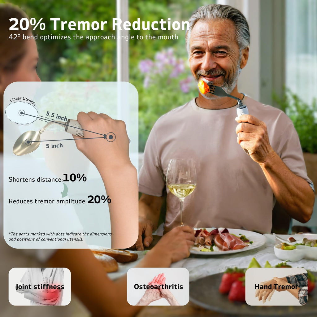 3-Piece Adaptive Utensils Set - 42° Angled Parkinsons Utensils, 2.5 oz Weighted Utensils for Tremors and Parkinsons