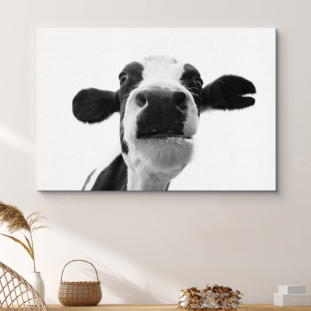 Canvas Print Wall Art Cow Closeup Portrait Animals Wildlife Photography Realism Decorative Elements Relax/Calm Grey
