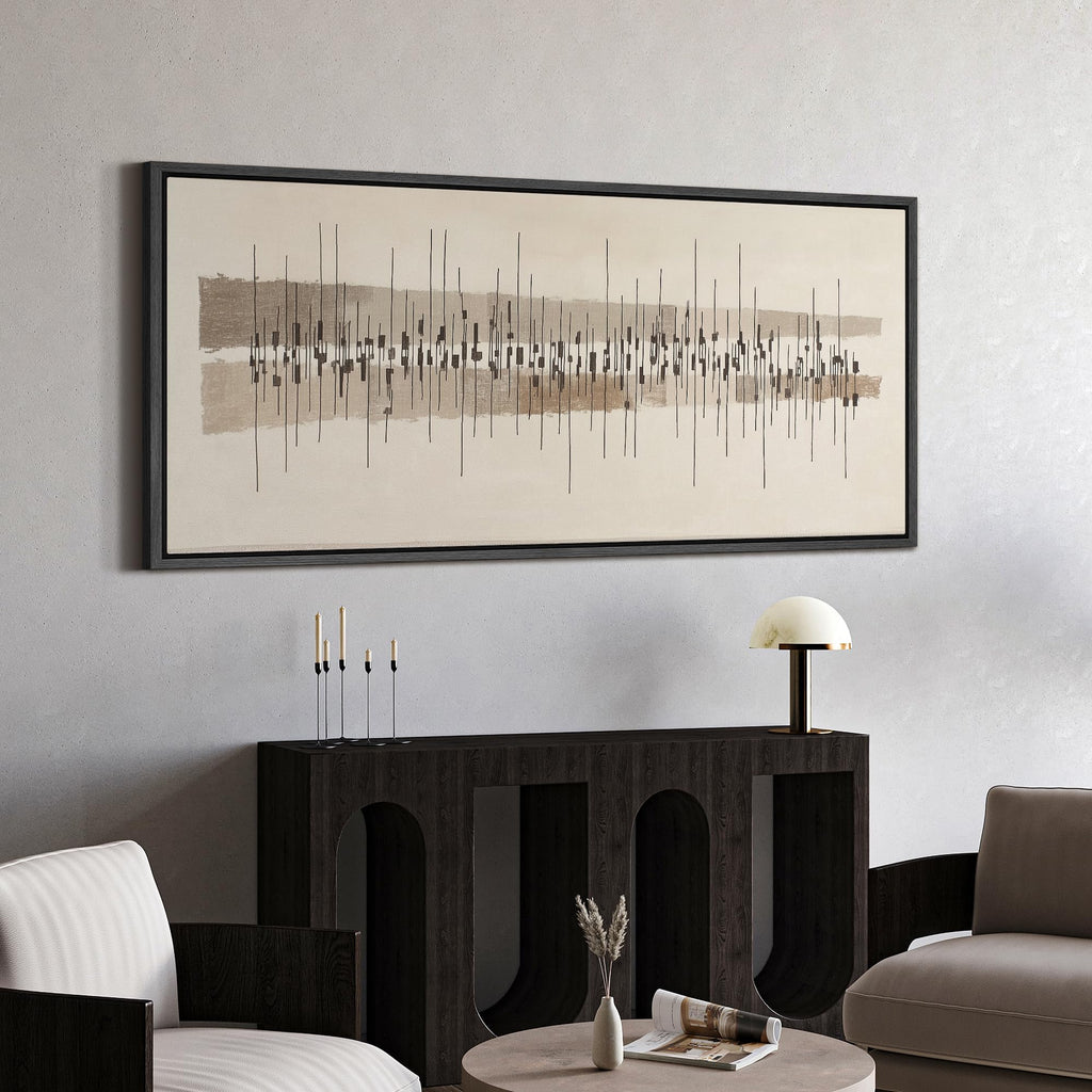 Extra Large Framed Canvas Print Mid-Century Modern Abstract Linear Illustrations Decorative Colorful Multicolor