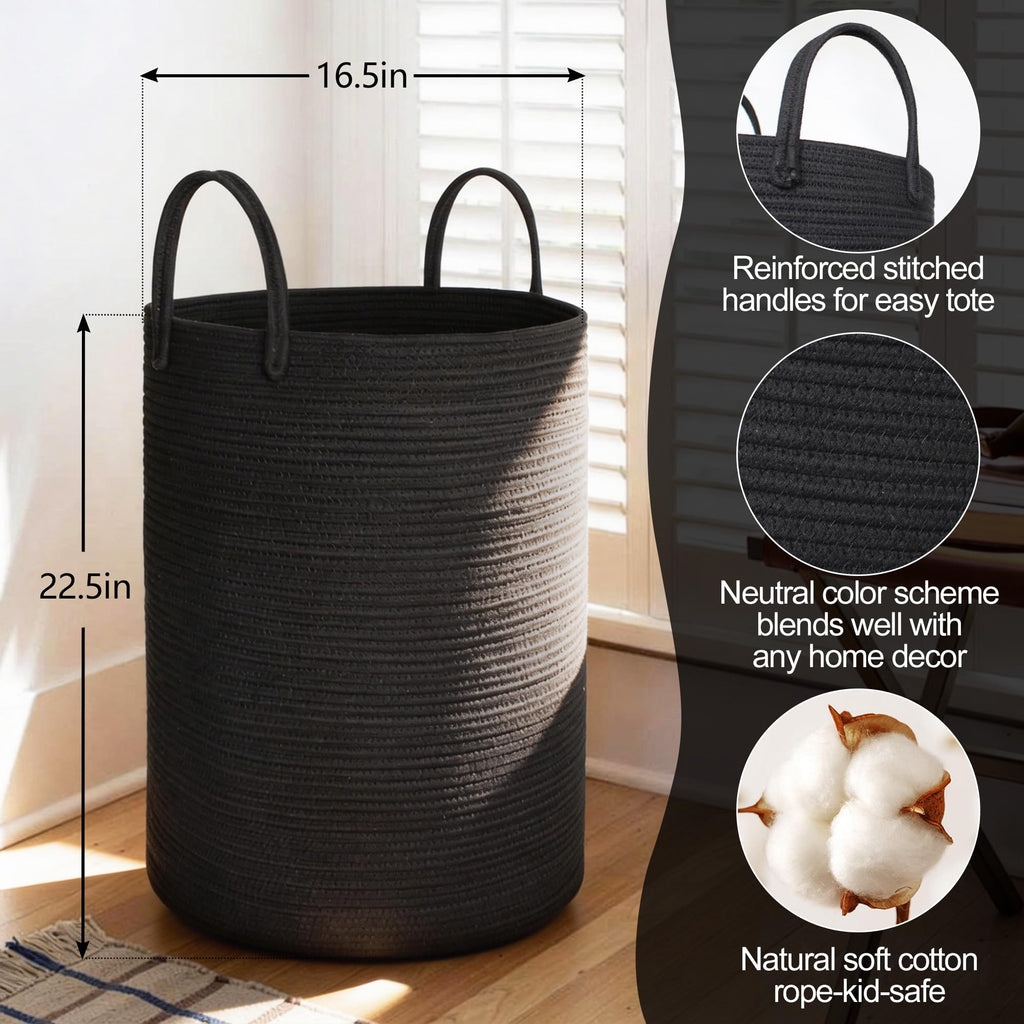 Large Woven Laundry Basket, 80L Tall Blanket Storage, Cute Nursery Kids Baby Laundry Hamper, Cloth Hamper Aesthetic