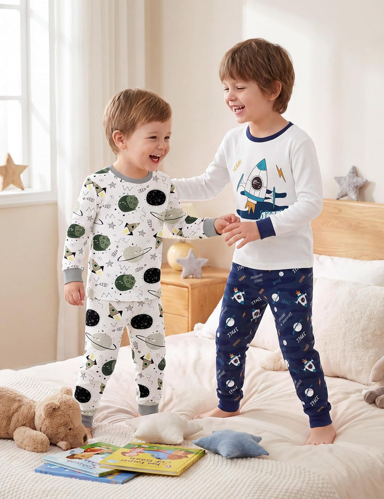 Toddler Pajamas 100% Organic Cotton 4 Piece Long Sleeve Fall Pajama Set Kids Pajamas for Boys Girls Snug Fit Pjs Set