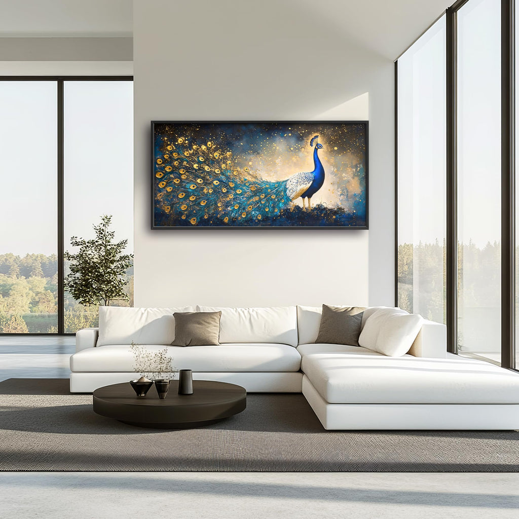 Peacock Large Wall Art Framed Gold Wall Decor Mountain Peacock Pictures Oversized Canvas Print Painting Modern Extra