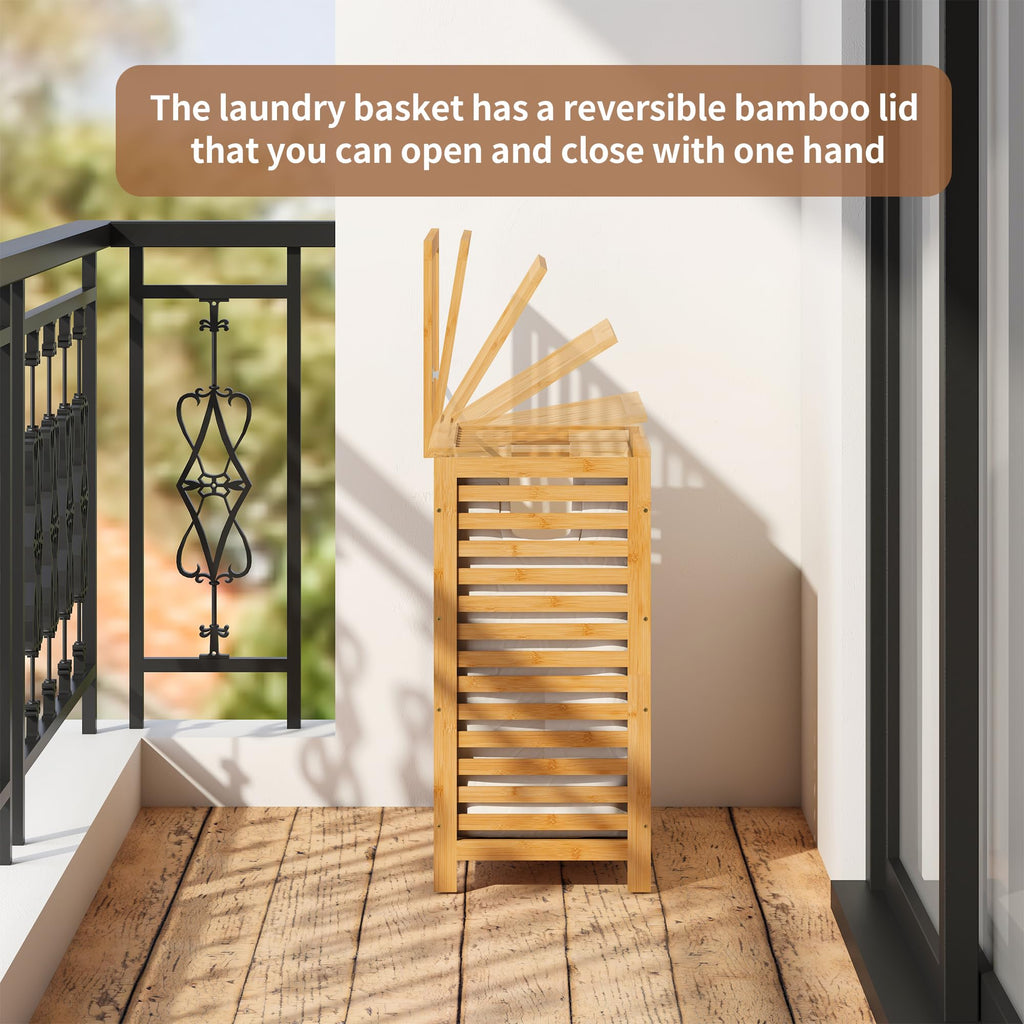 Laundry Hamper with Lid, Bamboo with Handles and Removable Liner Bag, 125L Laundry Basket & Laundry Room (Natural)