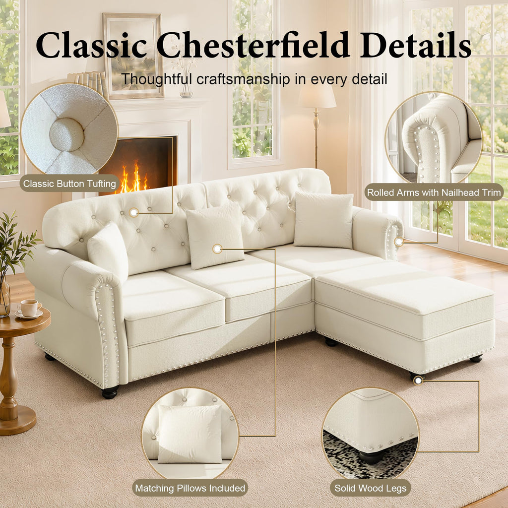 2-Piece Velvet Chesterfield Sofa Set with Ottoman, Deep Seat Button Tufted Couch with 3-Seater Sofa & Loveseat
