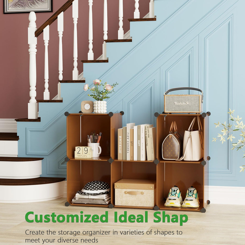 6-Cube Storage Organizer Cube Shelf Closet Storage Bookcase, Brown