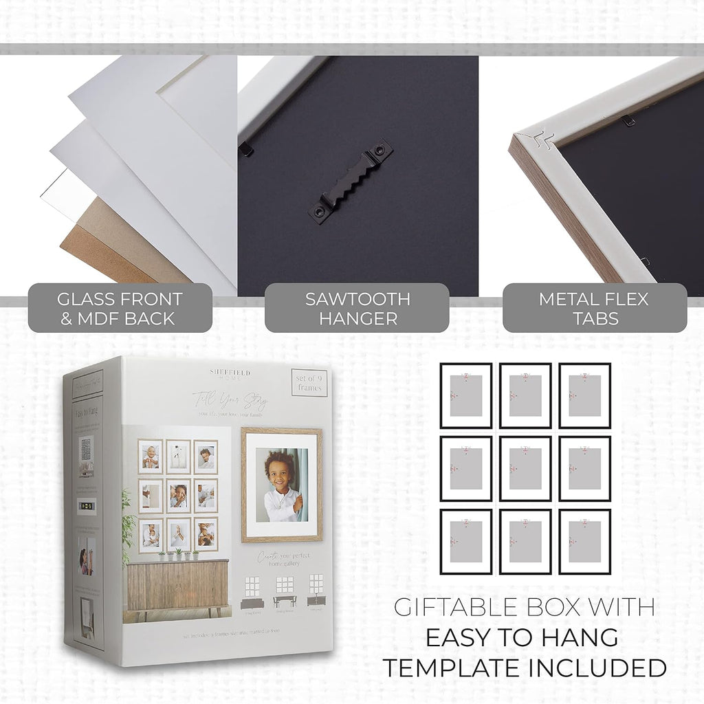 9 Piece Gallery Wall Frame Set, 11x14 Inch, Light Natural