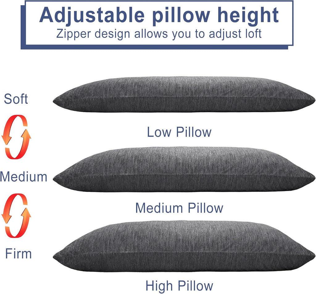 Cooling Body Pillow for Adults, 20x54 Inch Grey - Shredded Memory Foam Body Pillow with Removable & Adjustable