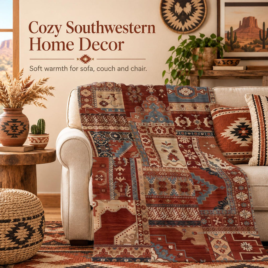 Boho Aztec Throw Blanket 60"x 80", Western Indian Native American Blanket Southwestern Decor, Brown Soft Cozy