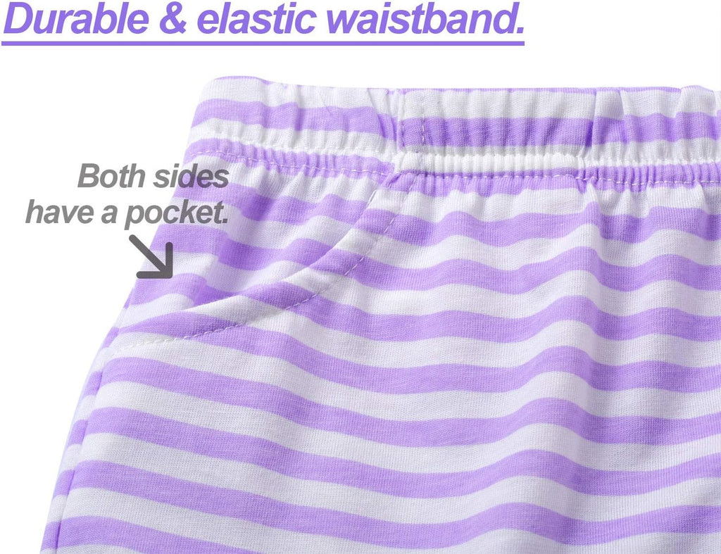 Girls Striped Soft Short Sleeve & Shorts Pajama Set