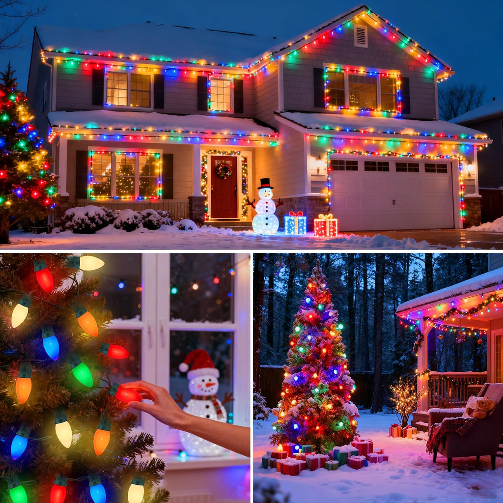 C9 Multicolor Christmas Lights - Waterproof Outdoor and Indoor Christmas Tree Lights UL Certified with 25 Lights with
