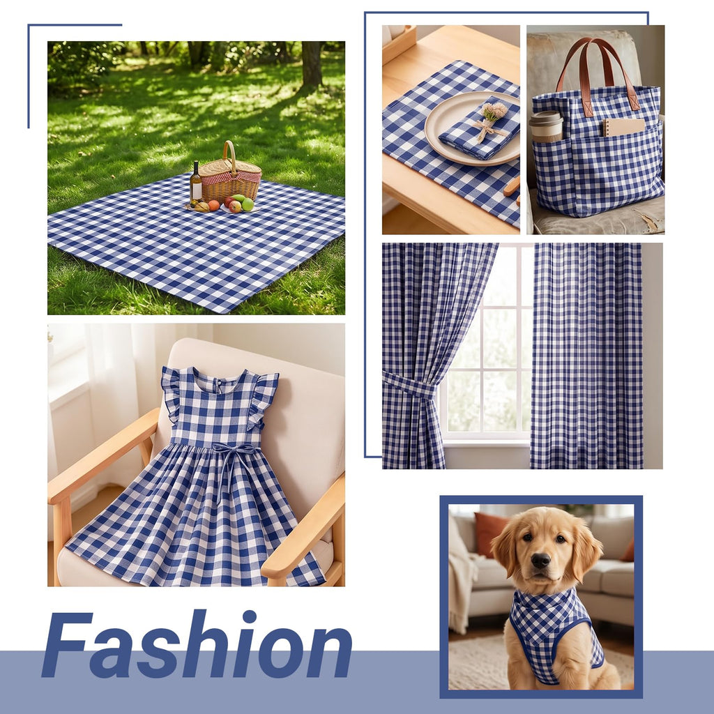 Gingham Fabric by the Yard 3 Yard x 94'' Wide Blue Poly Plaid