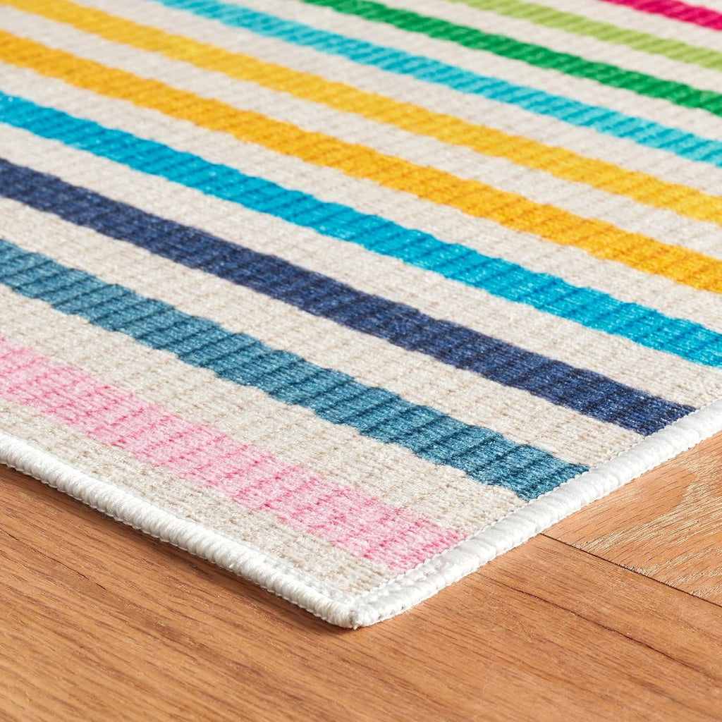 Rainbow Stripe Multicolor Striped Washable Rug
