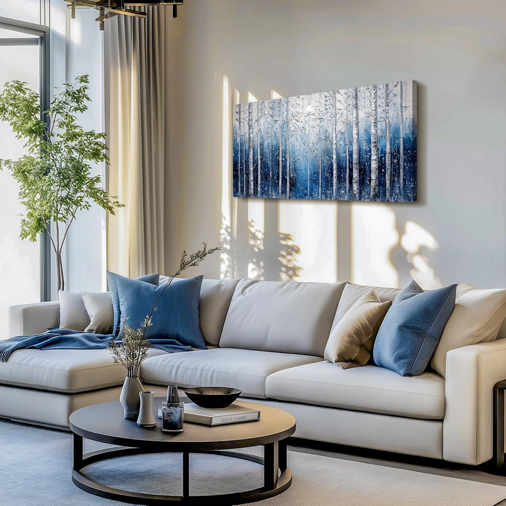 Birch Tree Landscape Wall Art, Abstract Forest Wall Decor 20"X40"