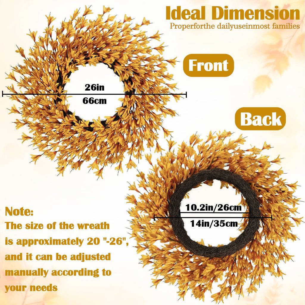 26 Inch Large Golden Yellow Fall Wreaths for Front Door, Fall Door Wreath