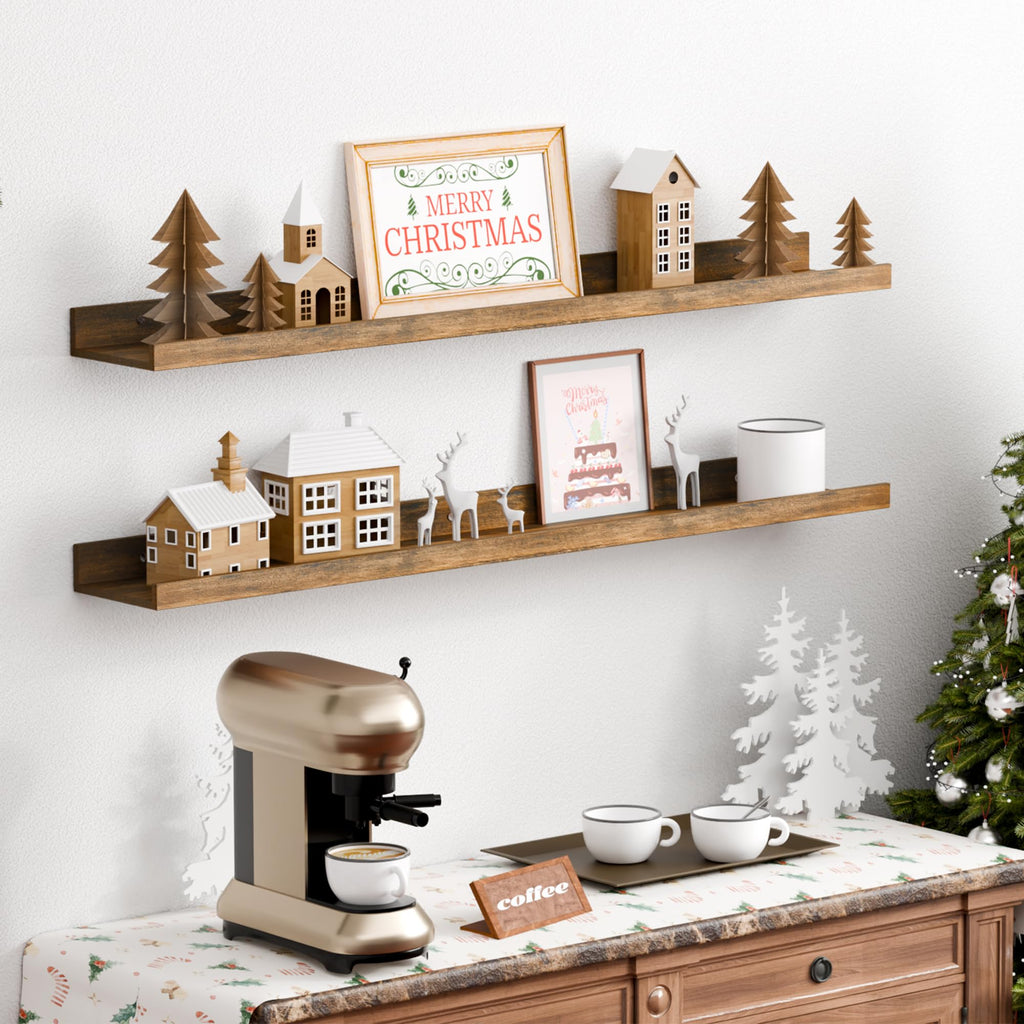 Floating Shelves for Wall Decor and Storage, Brown, 6Pcs 35.5''