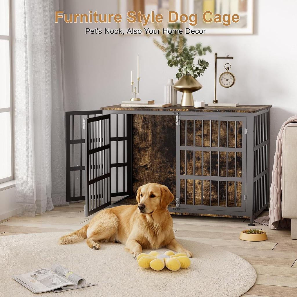 Dog Crate Furniture with Wheels, XXL Heavy Duty Dog Kennel Indoor for XL Dogs, Metal Chew-Proof Dog Cage