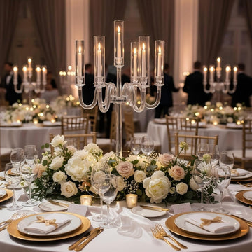 Acrylic Candelabra Centerpieces for Tables, 37.4in Tall 6 Arm Acrylic Candle Holder for Taper LED Candles, Clear