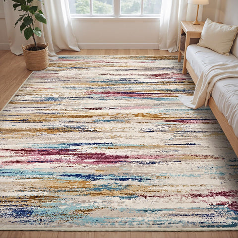 Tchdio 5x7 Area Rugs for Living Room, Colorful Modern Abstract Area Rug, Washable Kids Rugs for Playroom