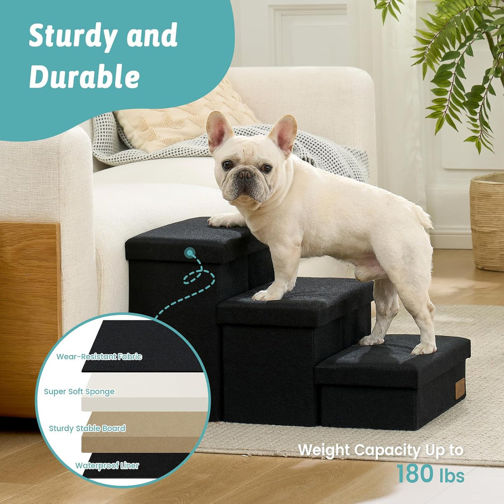 Dog Stairs with Storage, 16.7" H Wider Dog Steps, 3-Step