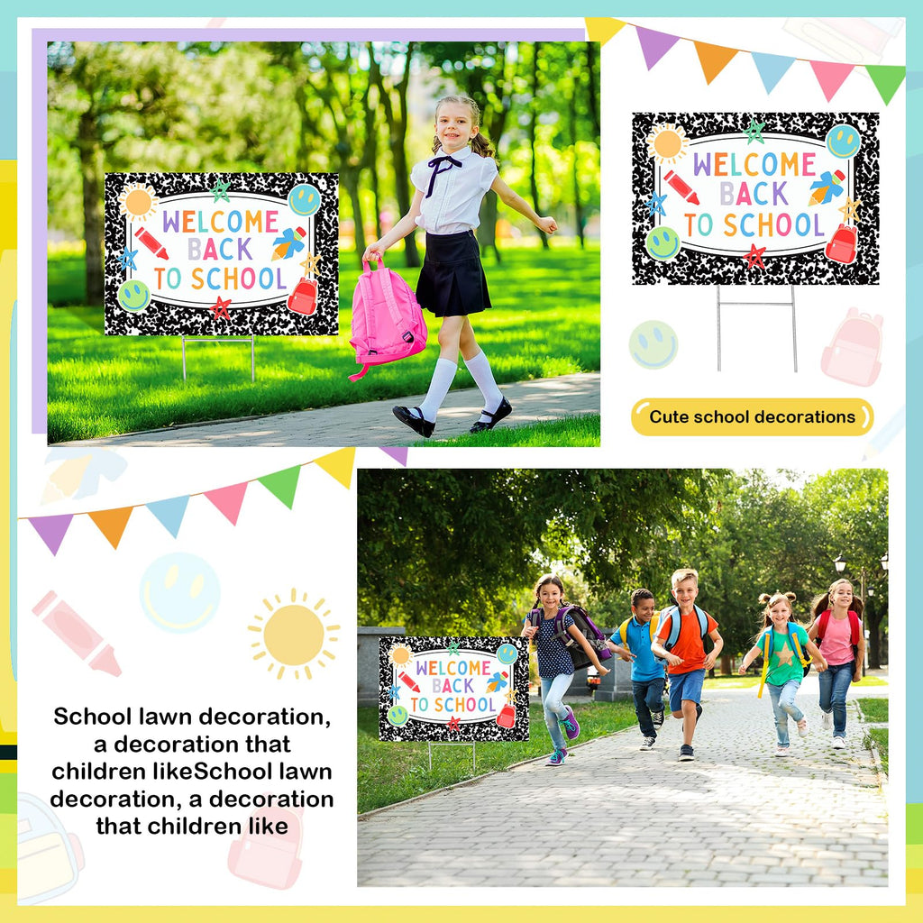 Back to School Yard Sign 31.5×22 Inch Large Welcome Back to School Lawn Sign with Stakes First Day of School Party