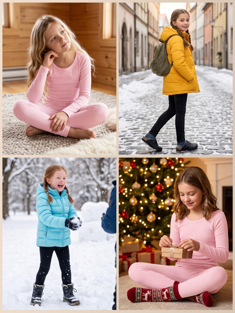 Girls Cotton Thermal Underwear Set Kids Base Layer Long Johns