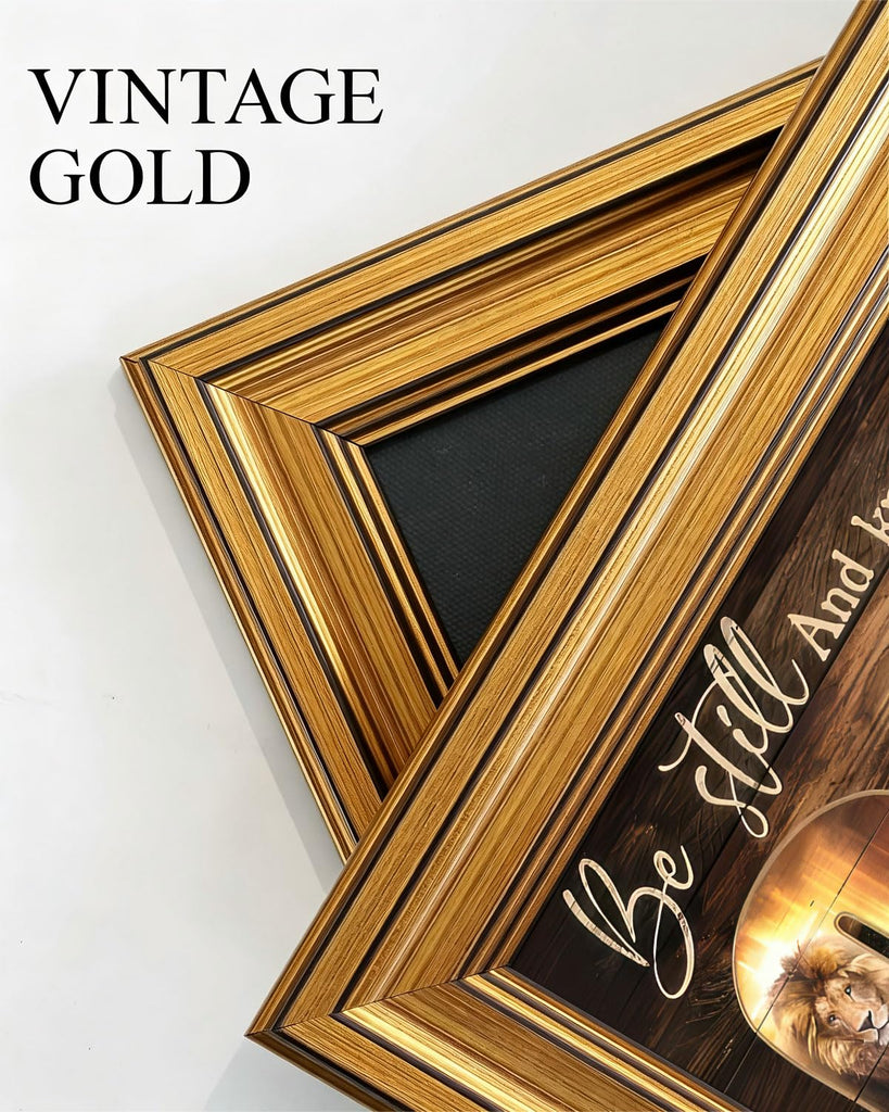 Gold Framed Wall Art, Christian God Canvas Prints, Lion and Lamb Cross Picture Wall Decor, Religious Bible Verse
