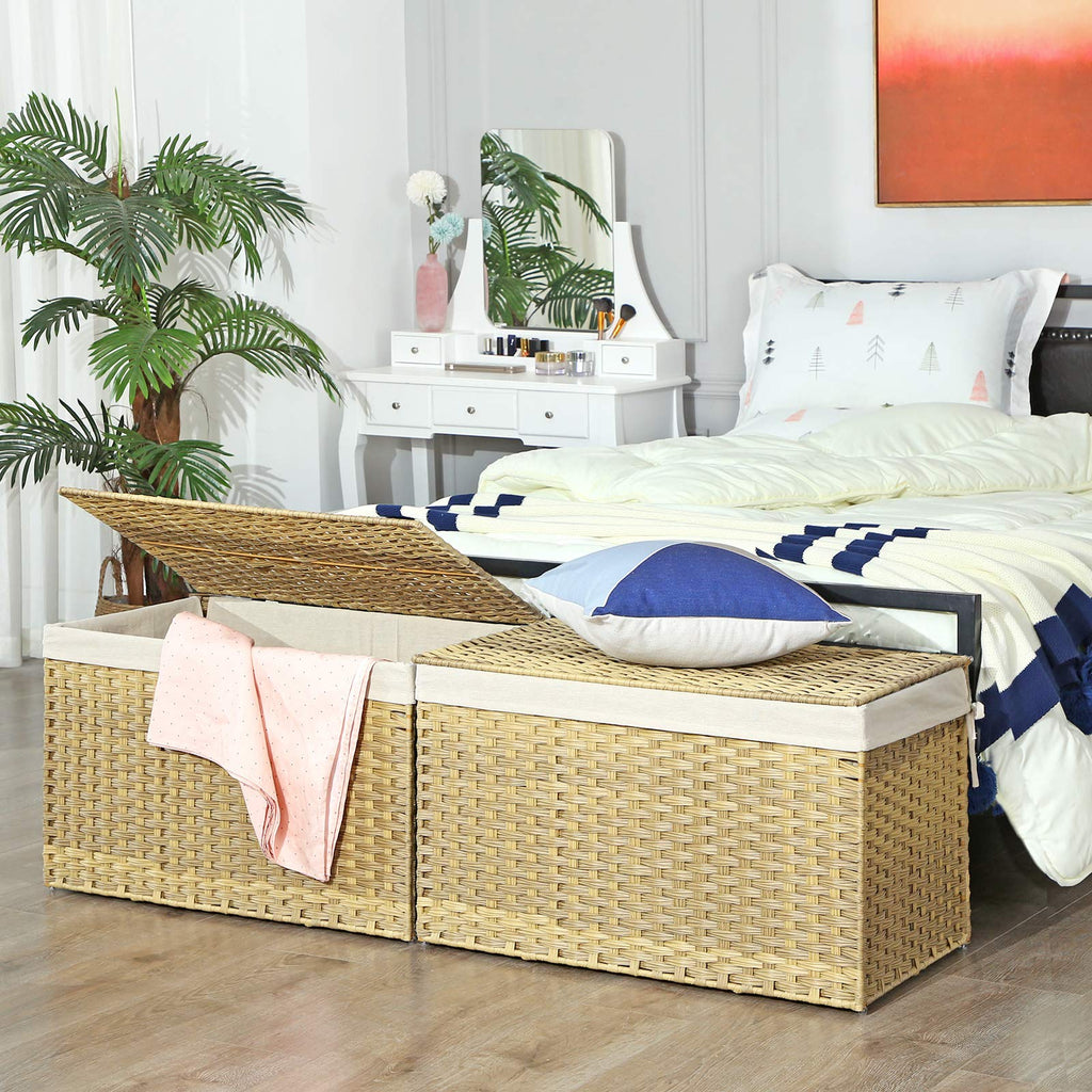 Woven Storage Basket with Lid, 42.3 Gallon (160L), Foldable