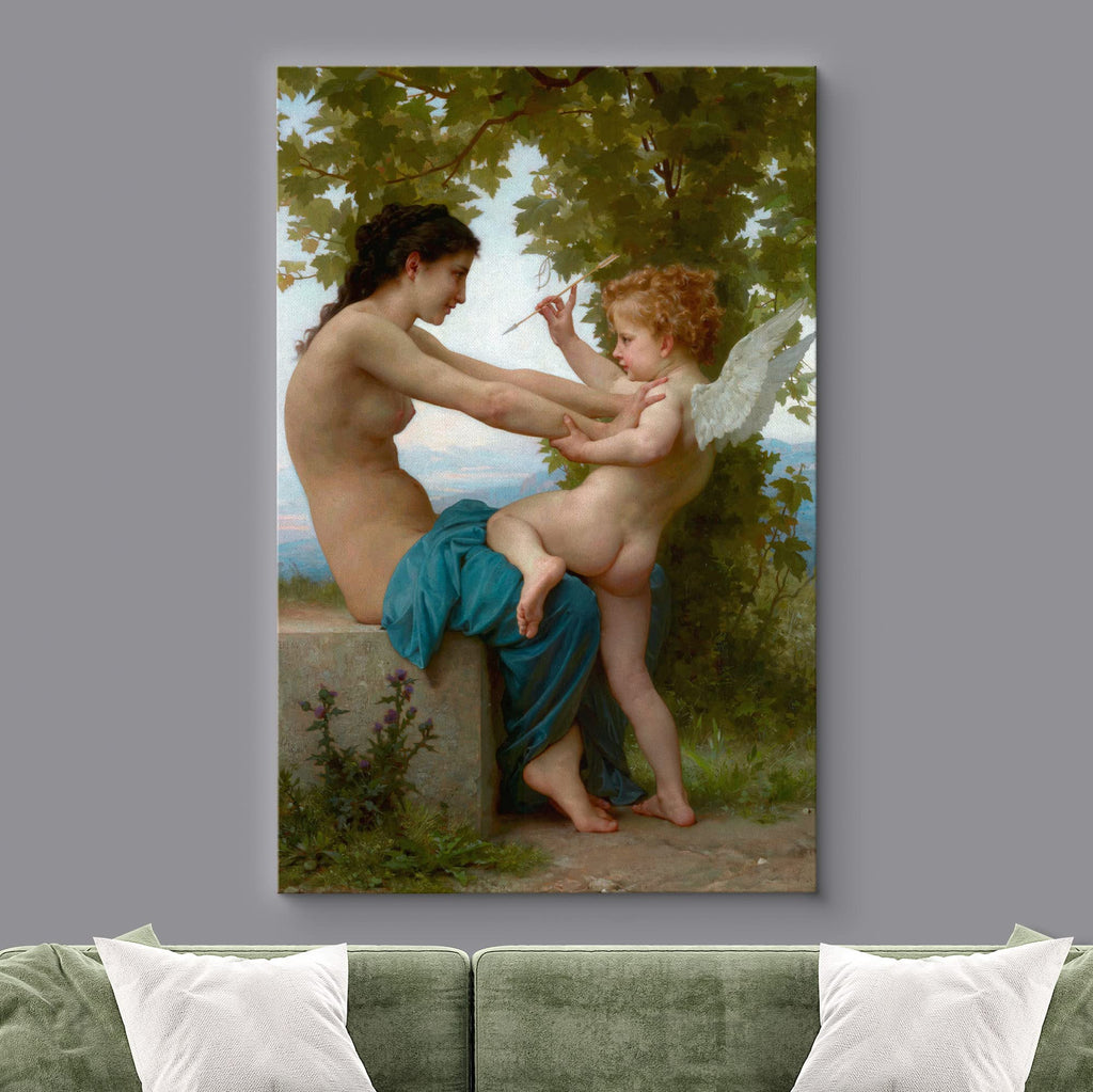 Canvas Print Wall Art Girl Defending Herself Against Eros by Bouguereau Historic Cultural Illustrations Fine Art