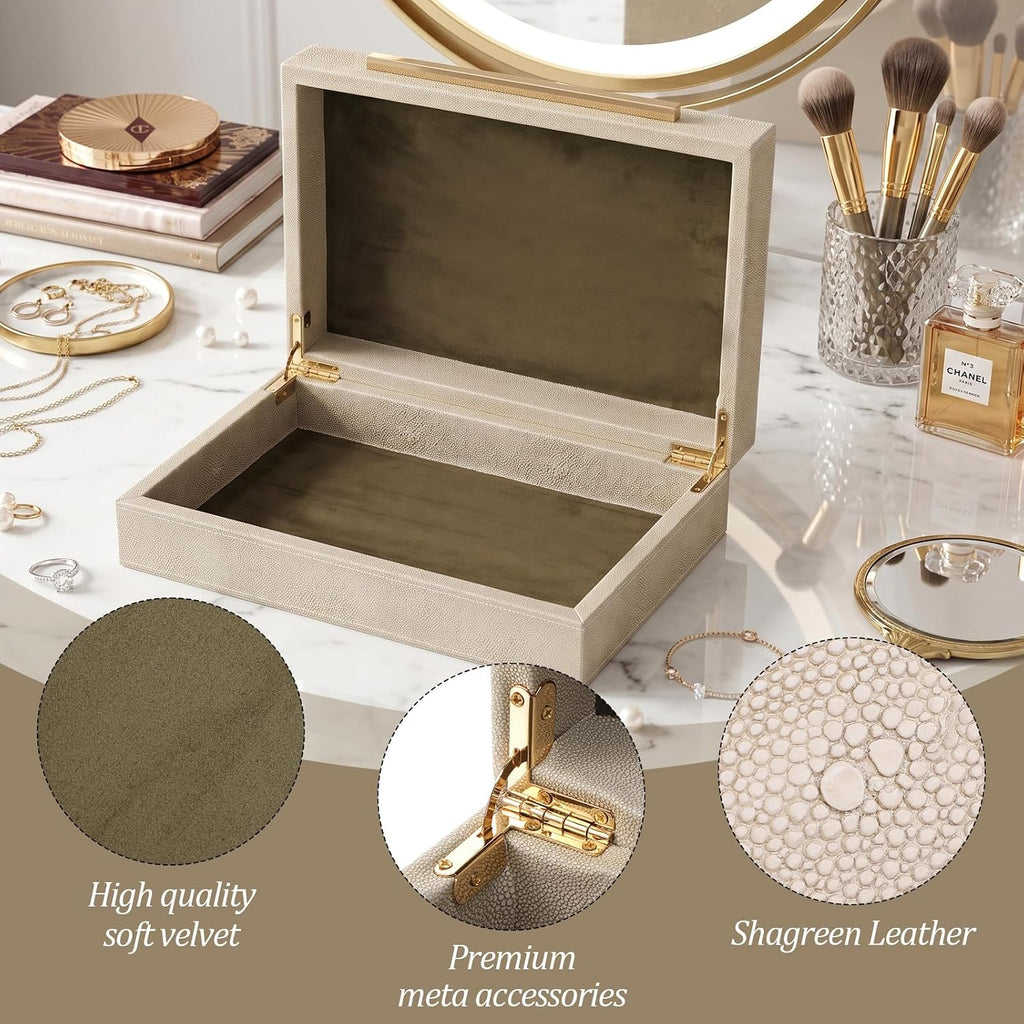 Decorative Boxes with Lids Ivory Shagreen Faux Leather Keepsake Box for Jewelry Organizer Modern Home Decor
