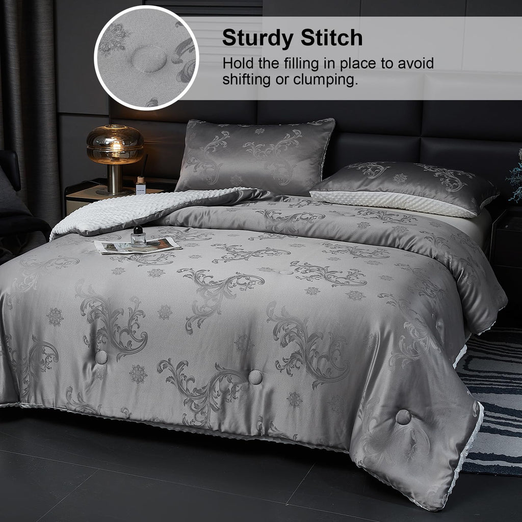 Jacquard Comforter Set - Luxury Warm Paisley Floral Pattern Twin Size Bedding with 1 Pillowcase All-Season Soft &