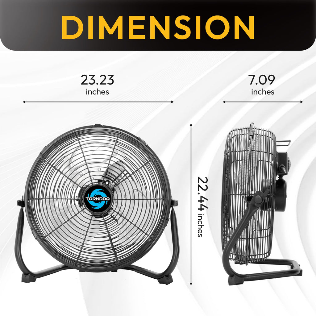 20 Inch High Velocity Metal Floor Fan, 3-Speed Powerful Cooling, 120° Adjustable Tilt, 6.0 FT Cord, UL Safety Listed