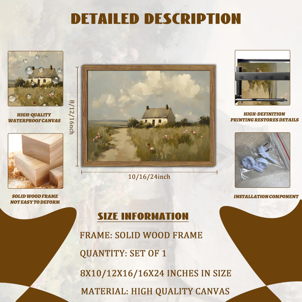 Vintage Wall Art, Framed English Countryside Cottage Painting Print, Country Farmhouse Canvas Wall Art, Rustic