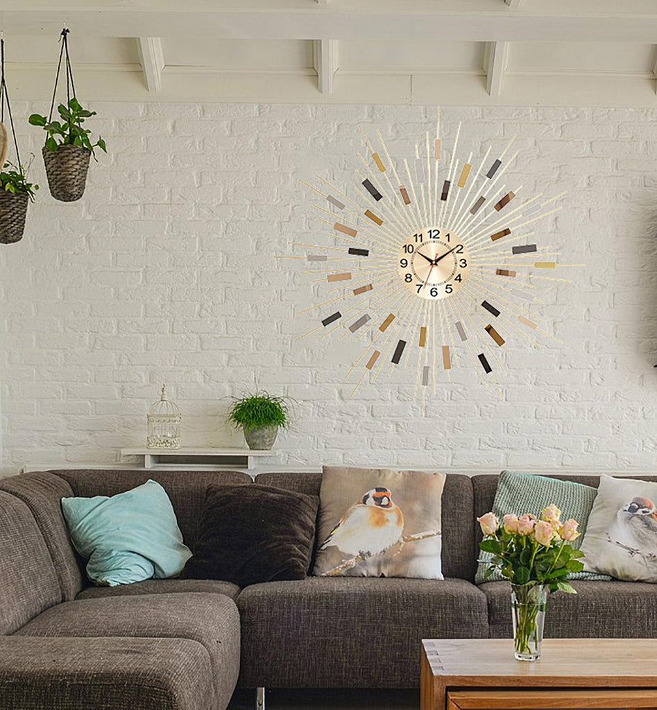 GOD 24" Large Sunburst Wall Clock, Boho Modern Farmhouse Metal Decorative Clock, Silent Non‐Ticking Battery Powered