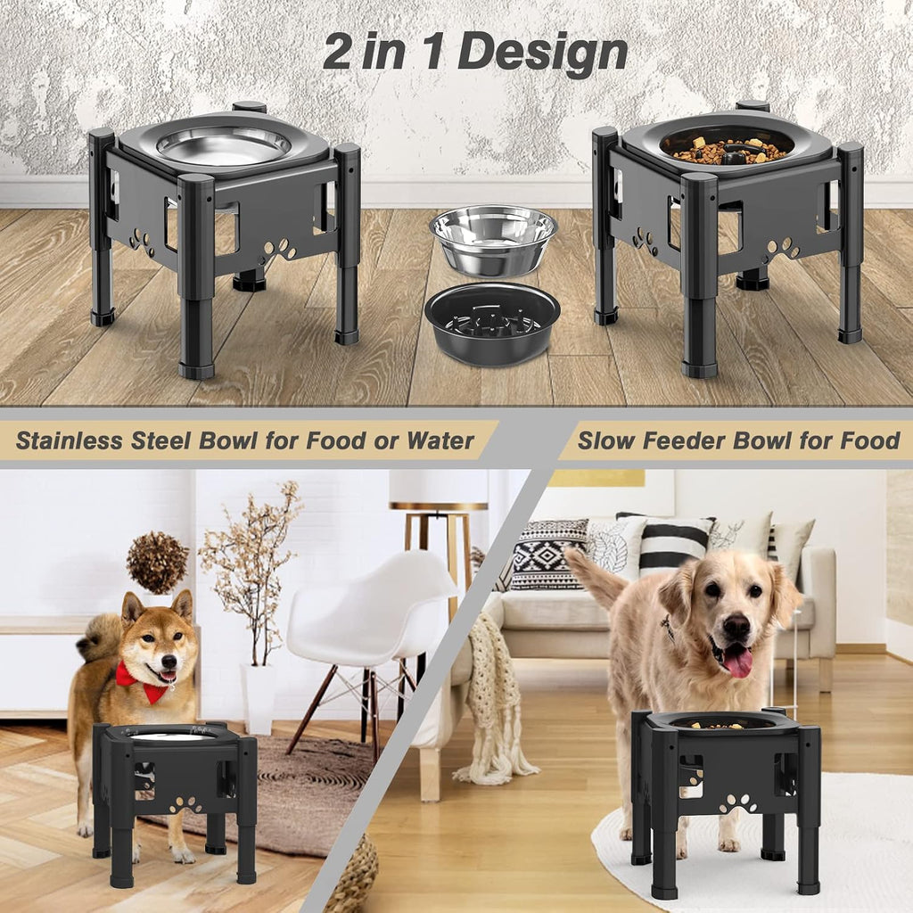 Elevated Slow Feeder Dog Bowls with 3 Heights Adjustable Stand