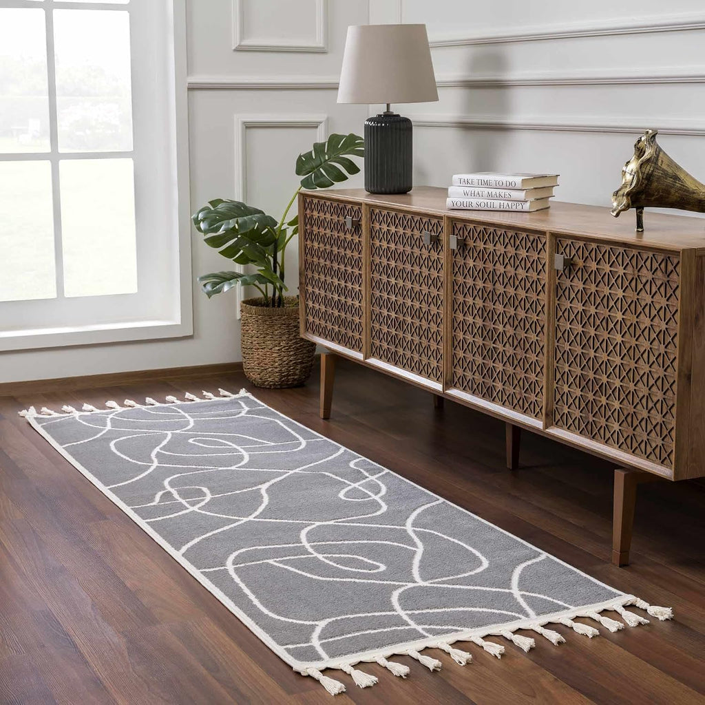 Pikes Living Room, Bedroom Area Rug - Abstract Swirl - Contemporary Modern Minimalist Boho Scandinavian - High Pile