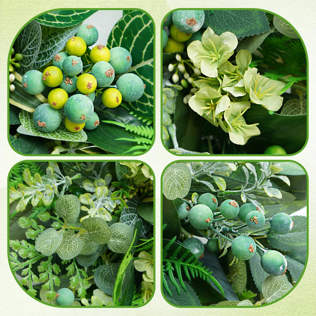 26 Inch Green Wreath for Front Door - Artificial Greenery Wreath with Berries, Indoor Outdoor All Season Year