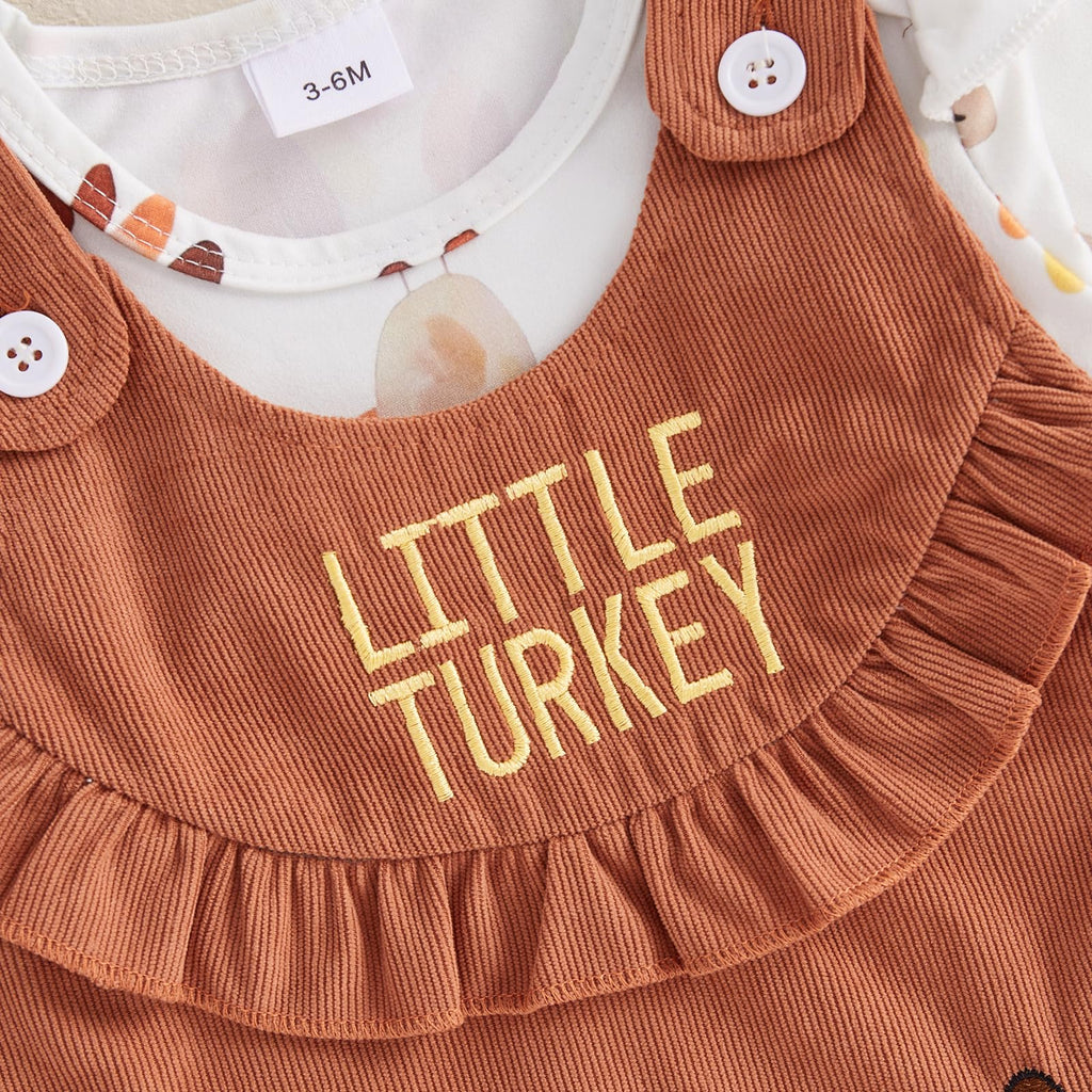 My First Thanksgiving Baby Girl Outfit Newborn Turkey Romper And Corduroy Skirt Little Turkey Dress Outfits (Little