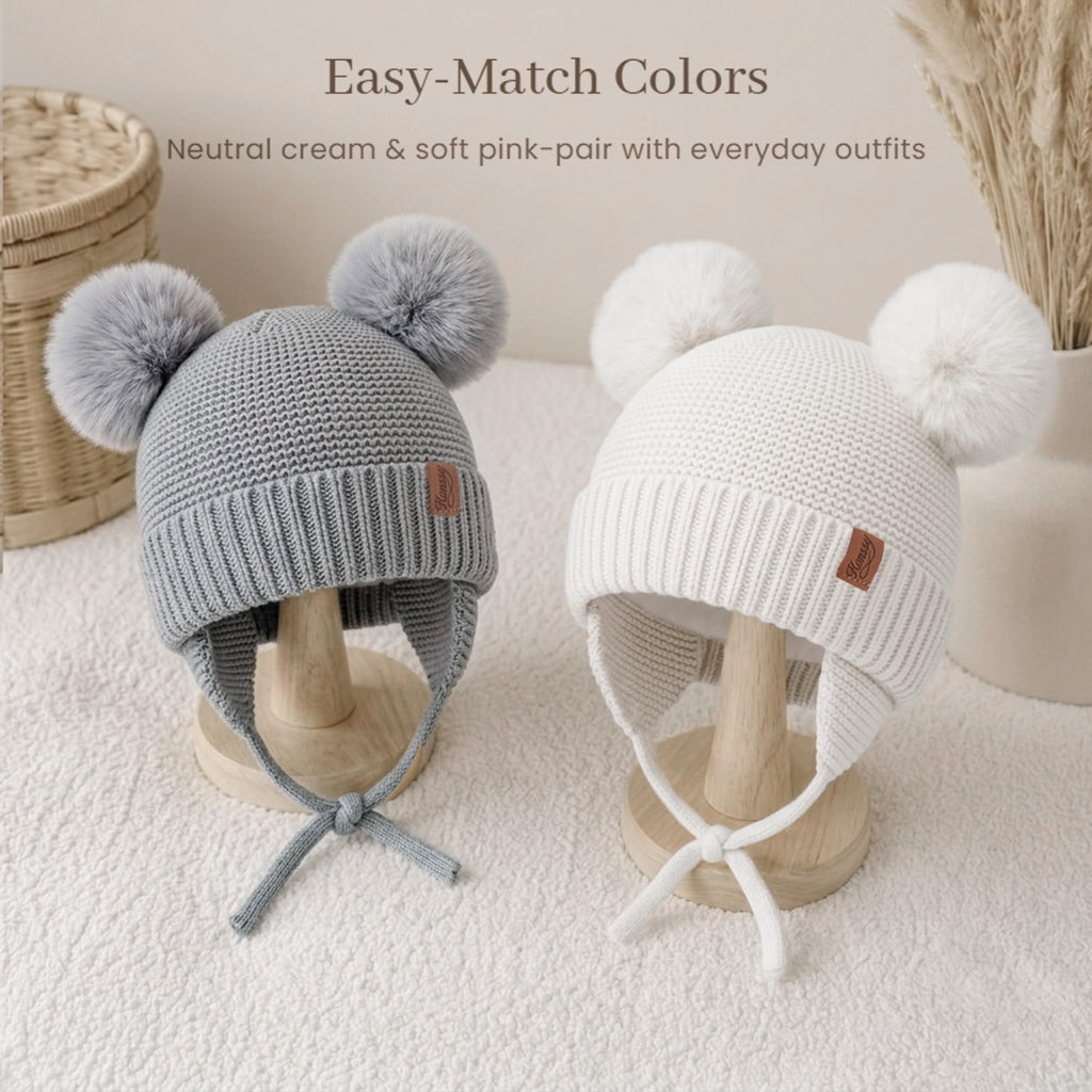 2 Pack Baby Beanie Hat with Ear Flaps, Newborn Winter Hat