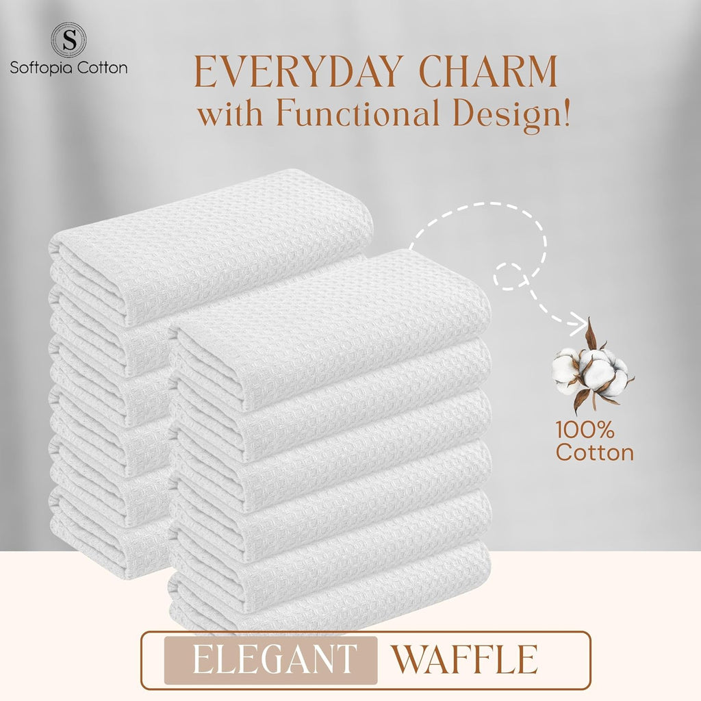 Waffle Kitchen Dish Towels 100% Cotton, Soft, Absorbent, Quick Drying, Multipurpose Use, Bar & Hand Towels, 16x26