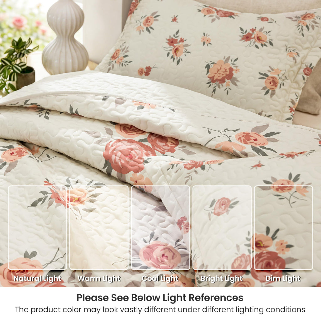 Quilts for Bedding Set Floral Bedspreads- Reversible Floral Comforter, Spring Lightweight Bedspread Quilted