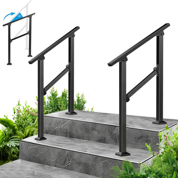 2 Step Hand Rails for Outdoor Steps, 2-Pack Metal Stair Railing Kit