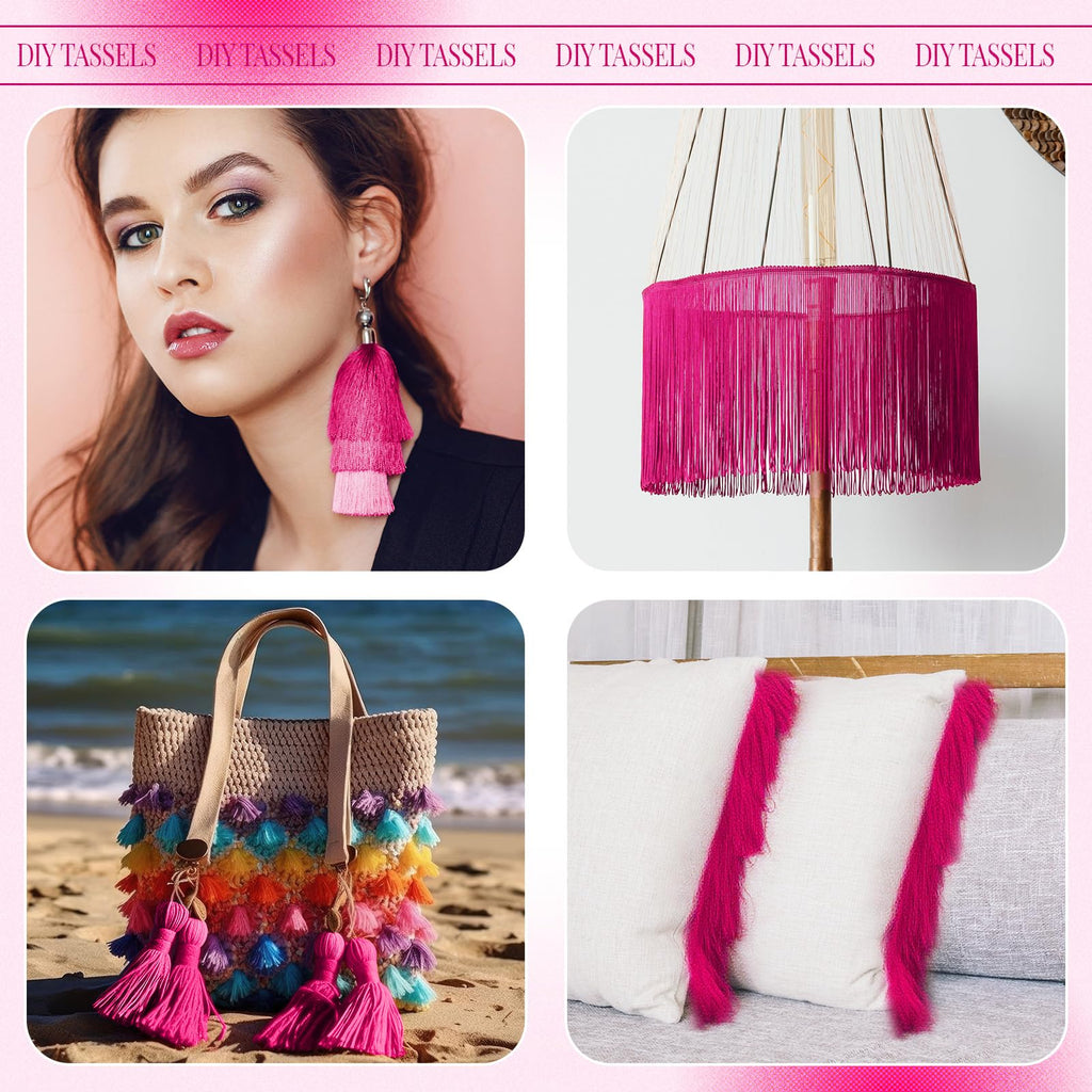 6 Inch Chainette Fringe Trim Bulk, Tassel, Hot Pink - 10 Yards