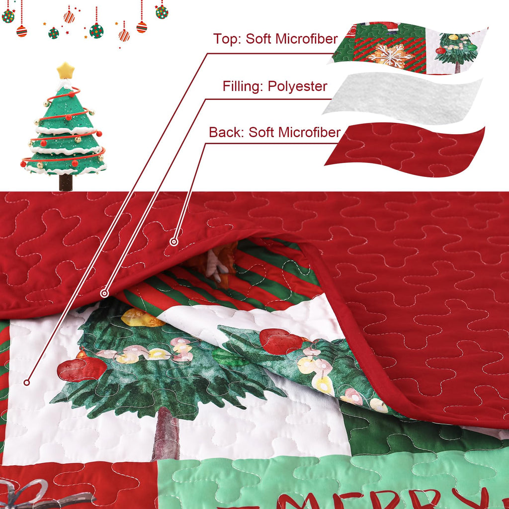 Christmas Quilt Set King Size, 3 Pieces Microfiber Bedspread