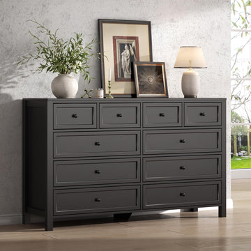 Black Dresser with 10 Drawers, Farmhouse Chest of Drawers