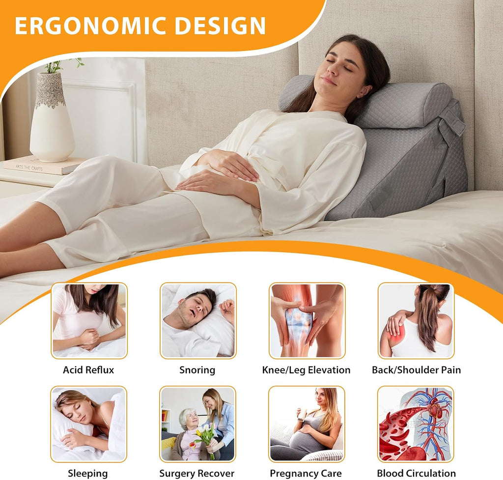 Wedge Pillow Set for After Surgery, 3PCS Adjustable 9&12 Inch Bed Wedge Pillow for Sleeping, Incline Pillow Wedge for - Set of 3